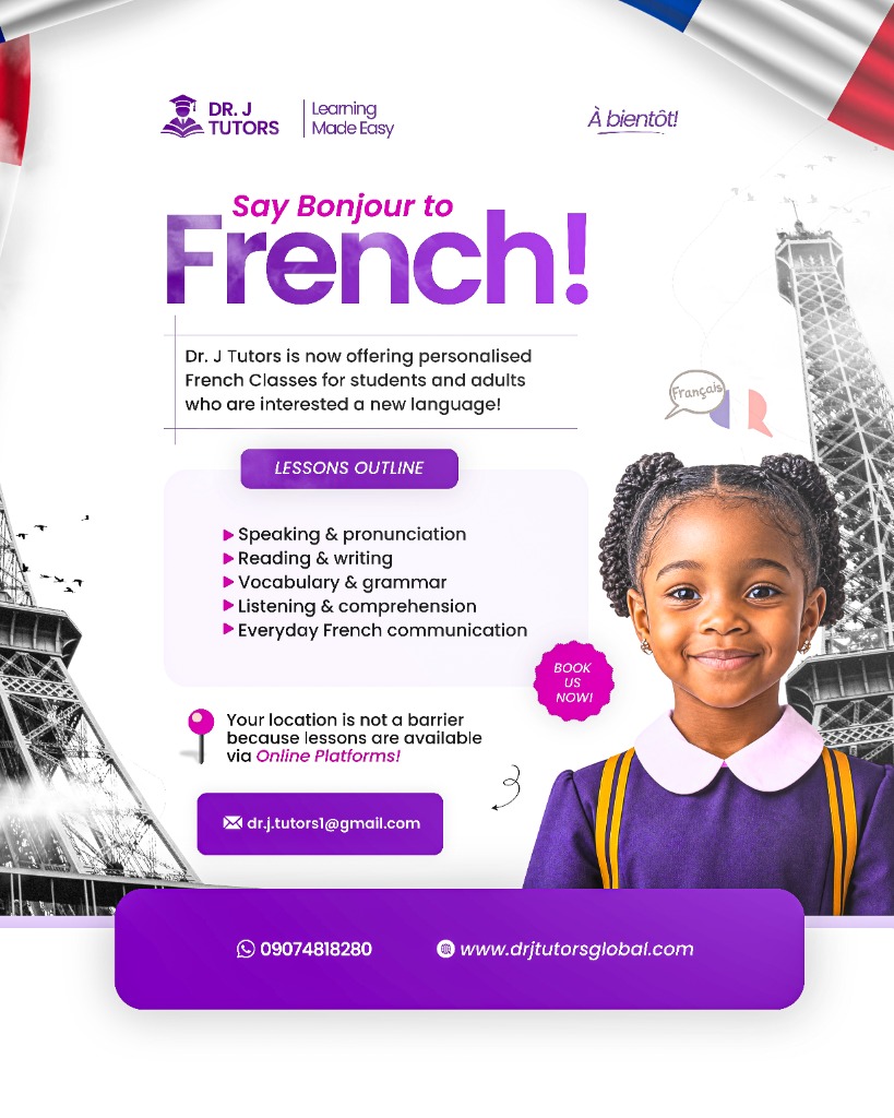Say Bonjour to French Tutoring Flyer - Dr. J Tutors