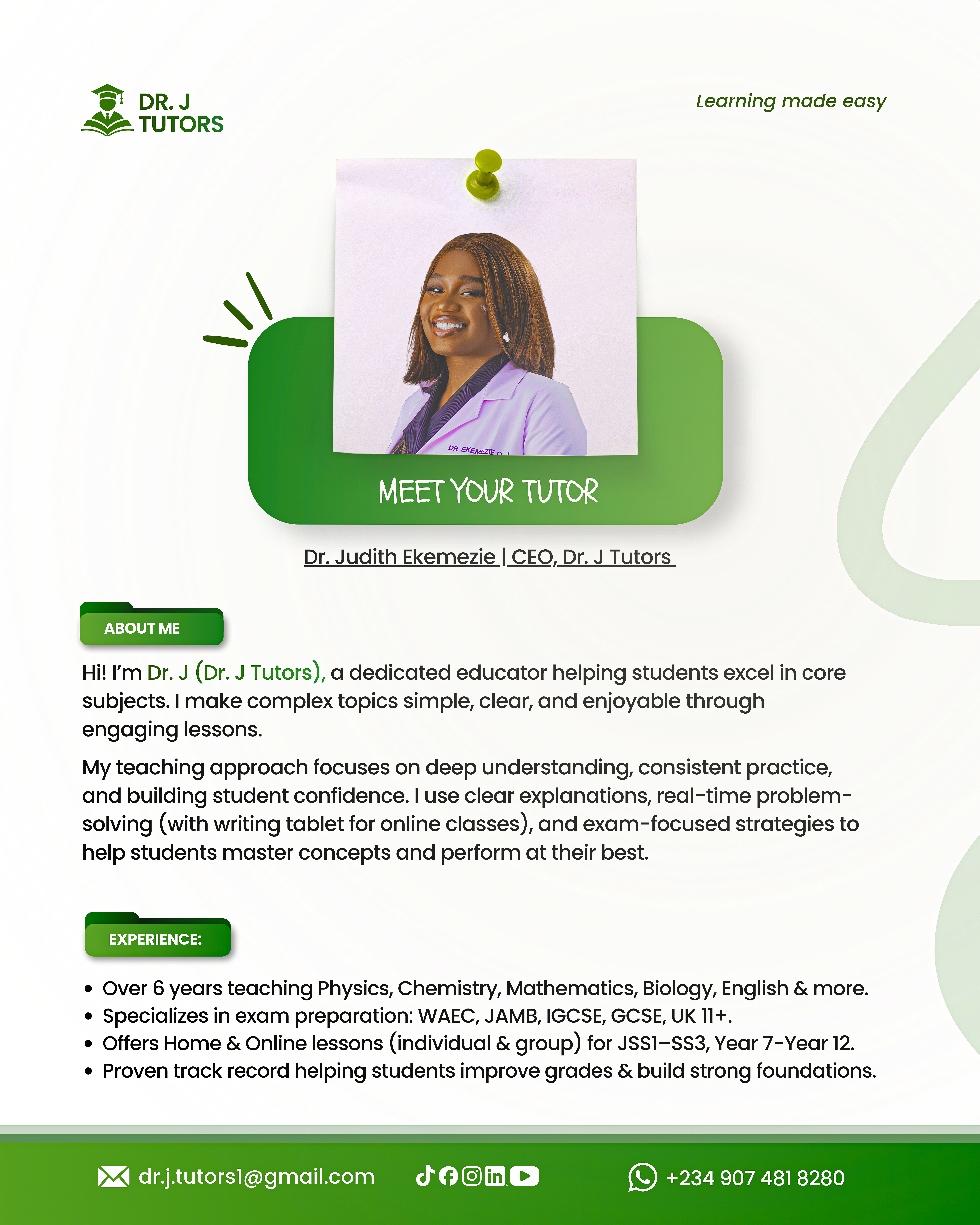 Meet Your Tutor Dr. Judith Flyer