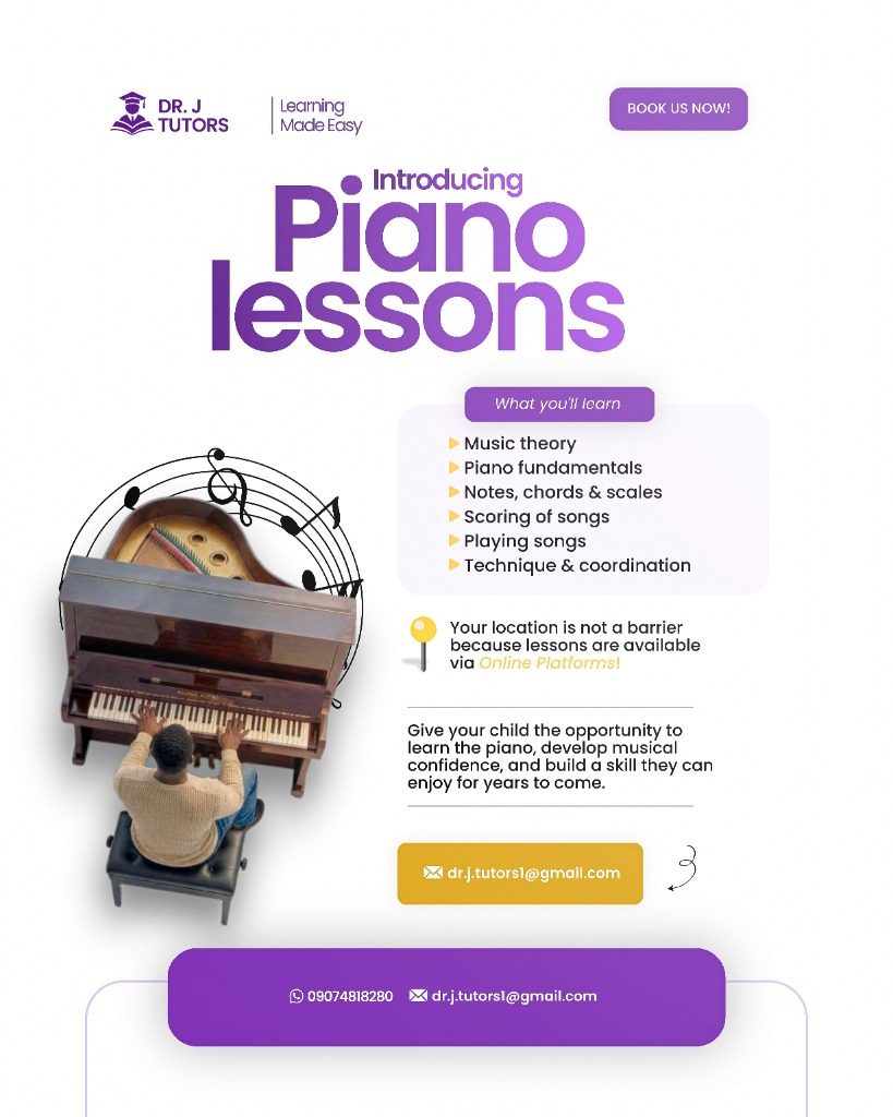 Introducing Piano Lessons Flyer - Dr. J Tutors