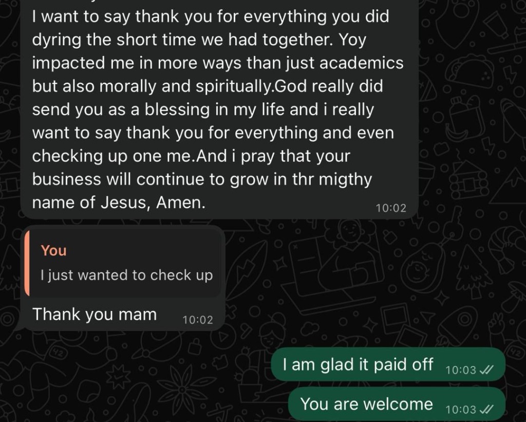 Student Review Screenshot - Gratitude