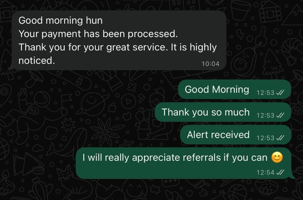 Student Review Screenshot - Payment & Feedback